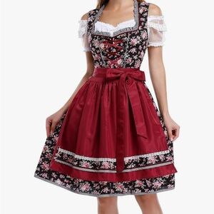 Floral Dirndl Dress with Red Apron
